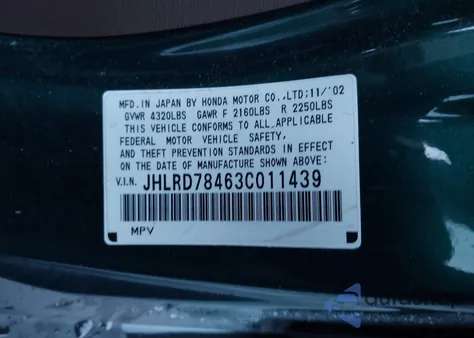 2003 Honda Cr-V Lx z USA, uszkodzony, nr VIN JHLRD78463C011439